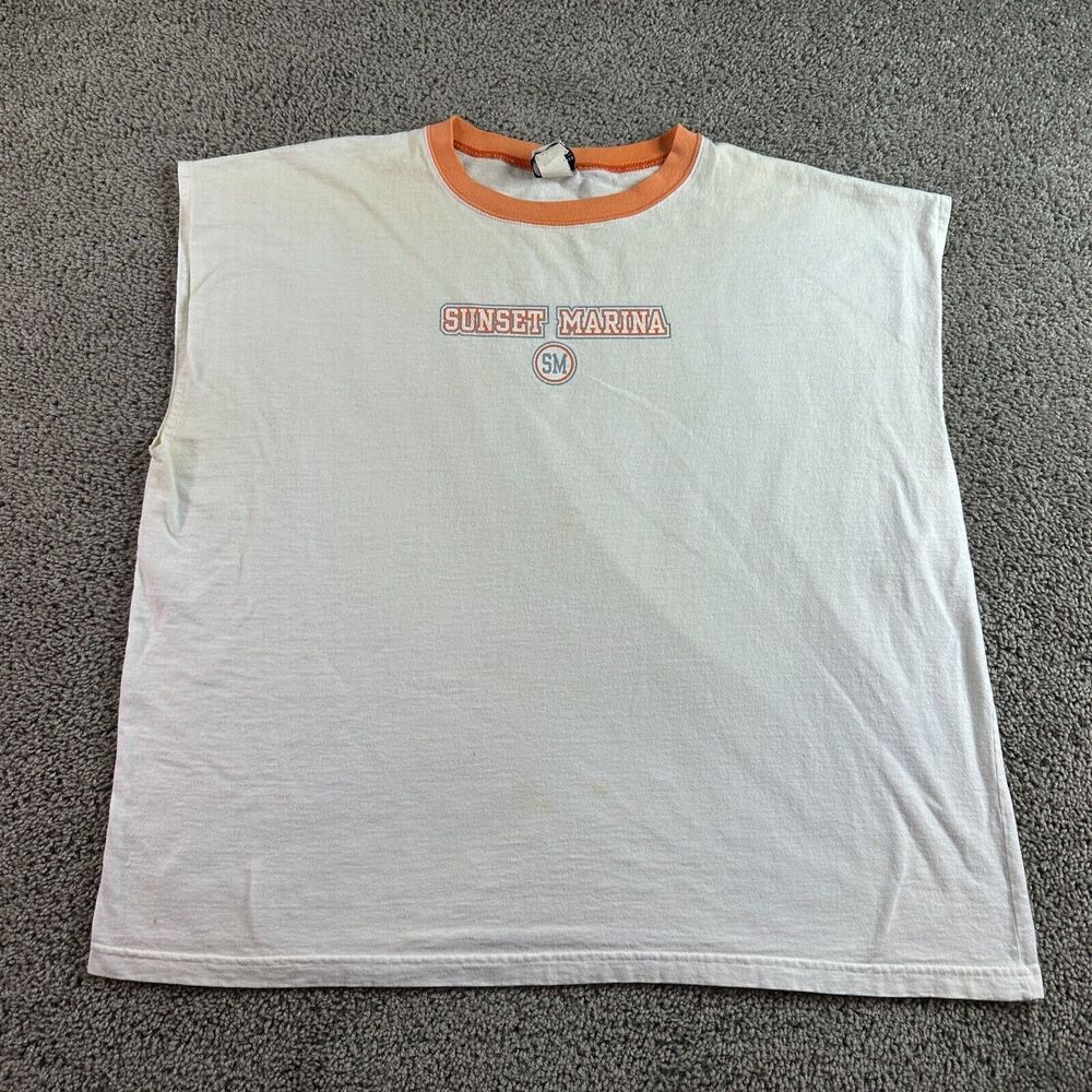 VINTAGE Sunset Marina Florida Shirt Mens Extra Large White 5th & Ocean FLAW